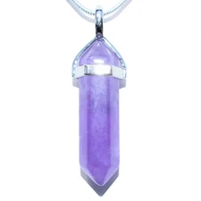 Faceted Amethyst Crystal Point Pendant + 20" Stainless Steel Chain &  Charger