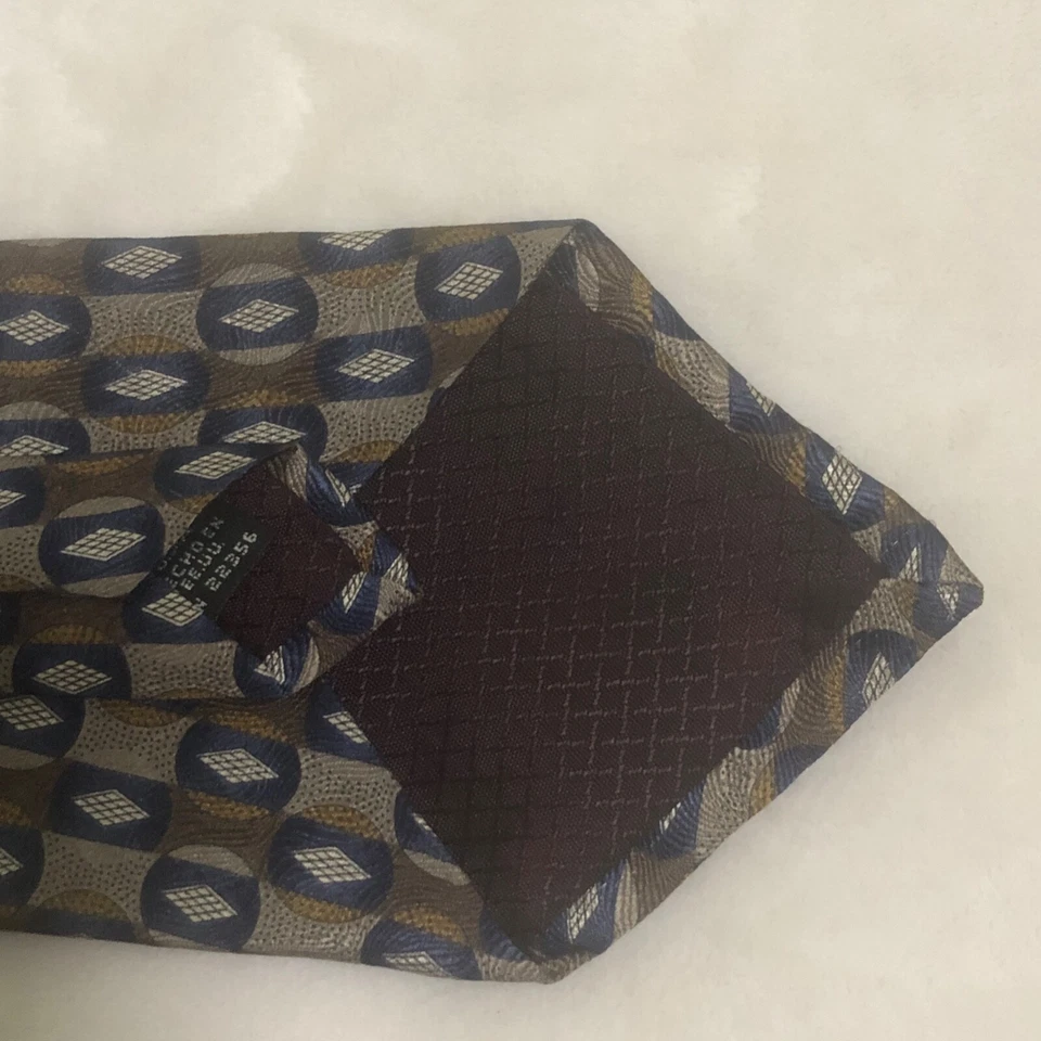 Albert Nipon 57" Necktie 100% Silk Multicolor Geometric Designer Tie - Image 4 of 4