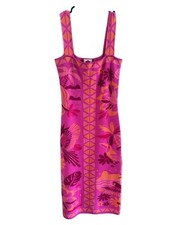 Farm Rio Square-Neck Knit Sweater Midi Dress in Pink Orange Magenta Size Small