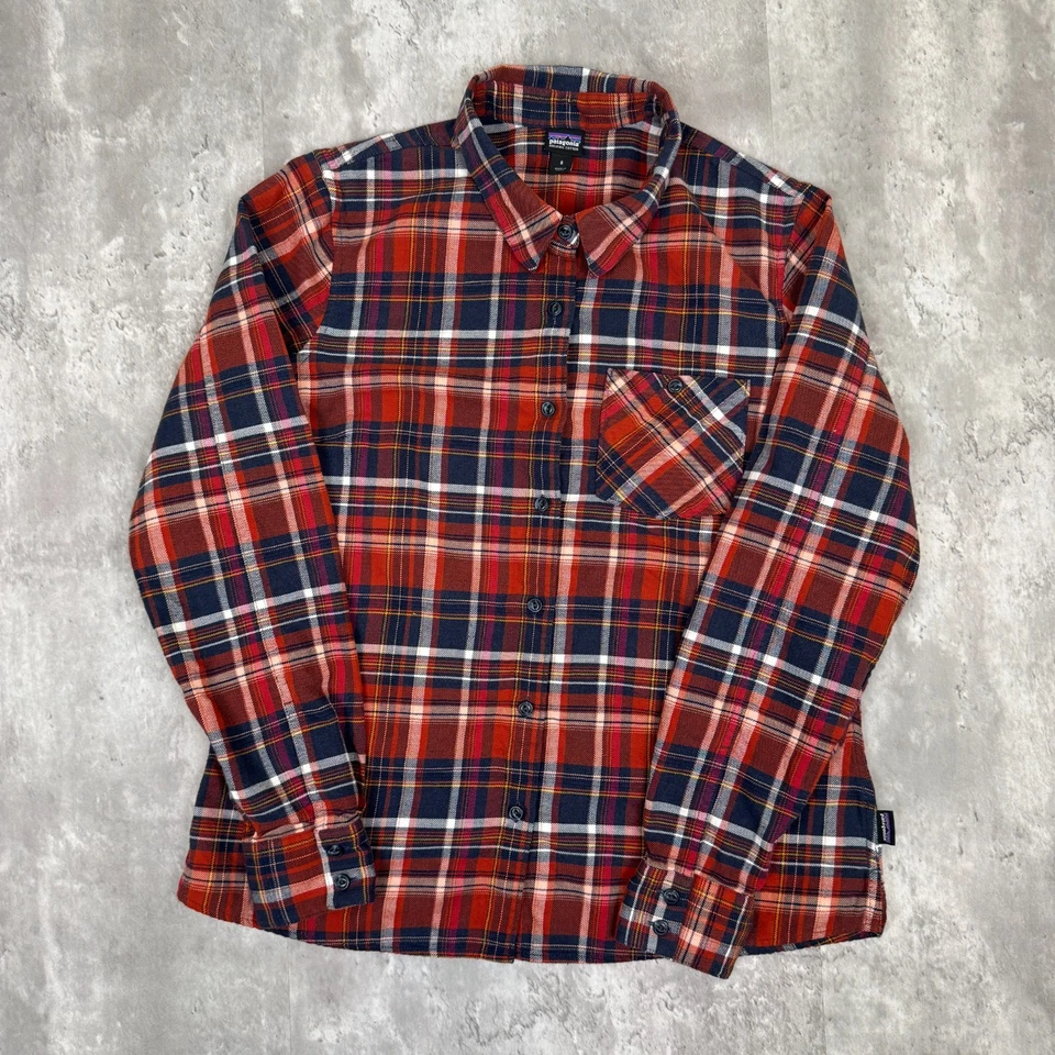 Женская фланелевая рубашка из органического хлопка Patagonia Heywood 8 цвет синий оранжевый белый - Изображение 2 из 4