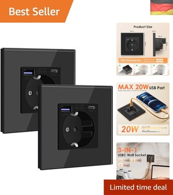 Schuko Steckdose mit USB C 20W Schnellladegerät USB Type C Wandsteckdose mit ...