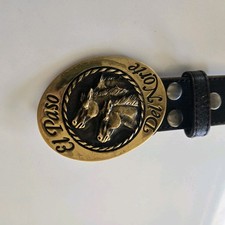 EL PASO Del Norte Belt Buckle Solid Brass 1980s And Leather Belt