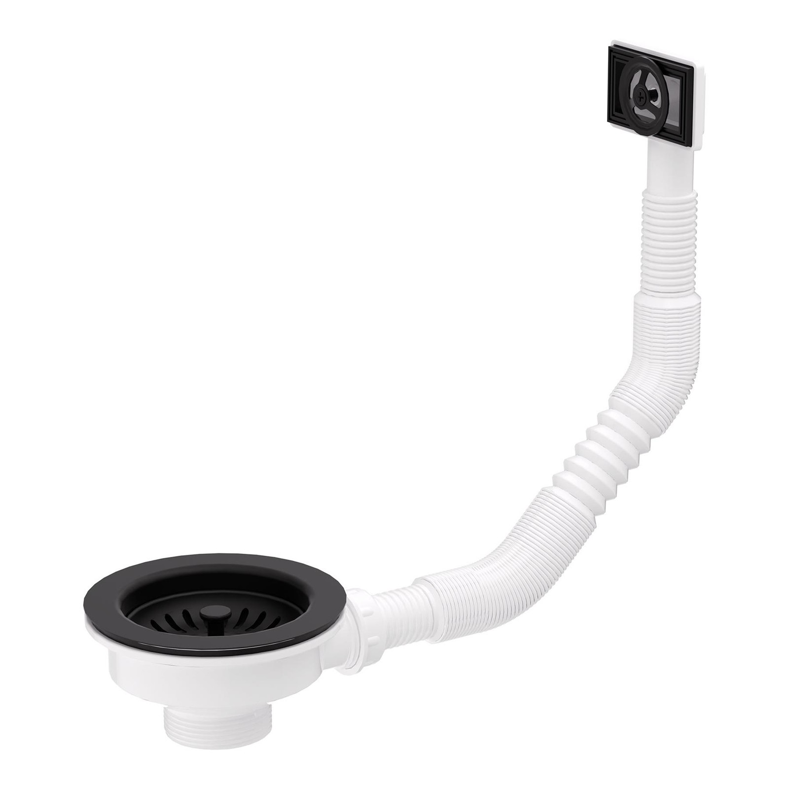 Kitchen Sink Waste Black 90mm With Strainer Basket And Overflow