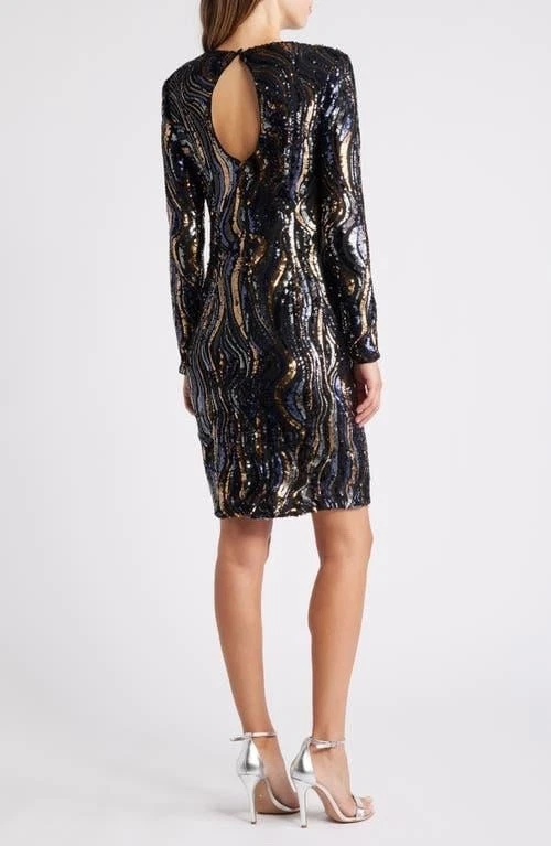 Nuevo con etiquetas $228 Vince Camuto Talla 12 Azul Marino y Dorado Lentejuelas Mini Vestido de Cóctel Hasta la Rodilla Foto 2 de 4