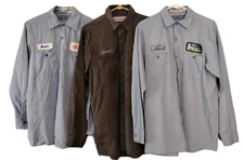 Lot Of 3,  Medium Long Sleeve Gray,Blue Uniform Work Shirts Button Up Cintas 