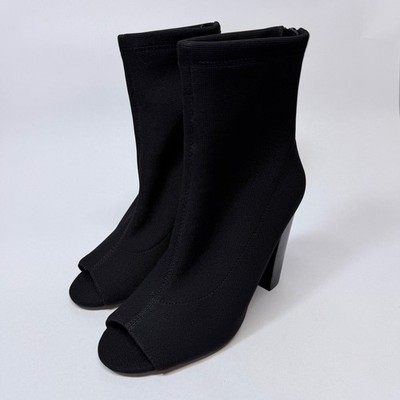 Aldo Radda Black Knit Peep Toe Sock Boots Block Heel Ankle Booties Womens 6