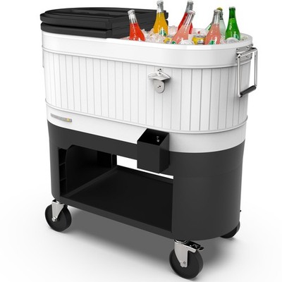 Permasteel Rolling Patio Cooler   Large Outdoor Ice Chest with Wheels, Bev