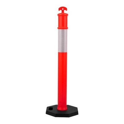 Red 48'' Traffic Delineator Posts 12PK, Reflective Strips & Weighted Base