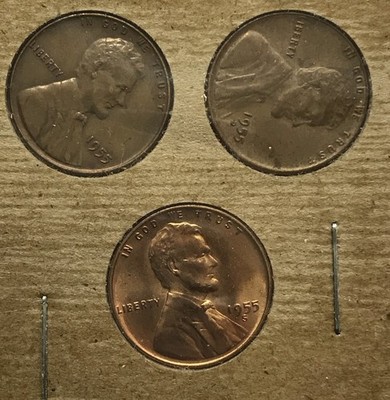 1955-P,D&S LINCOLN MEMORIAL CENTS (3 COINS) CIRCULATED