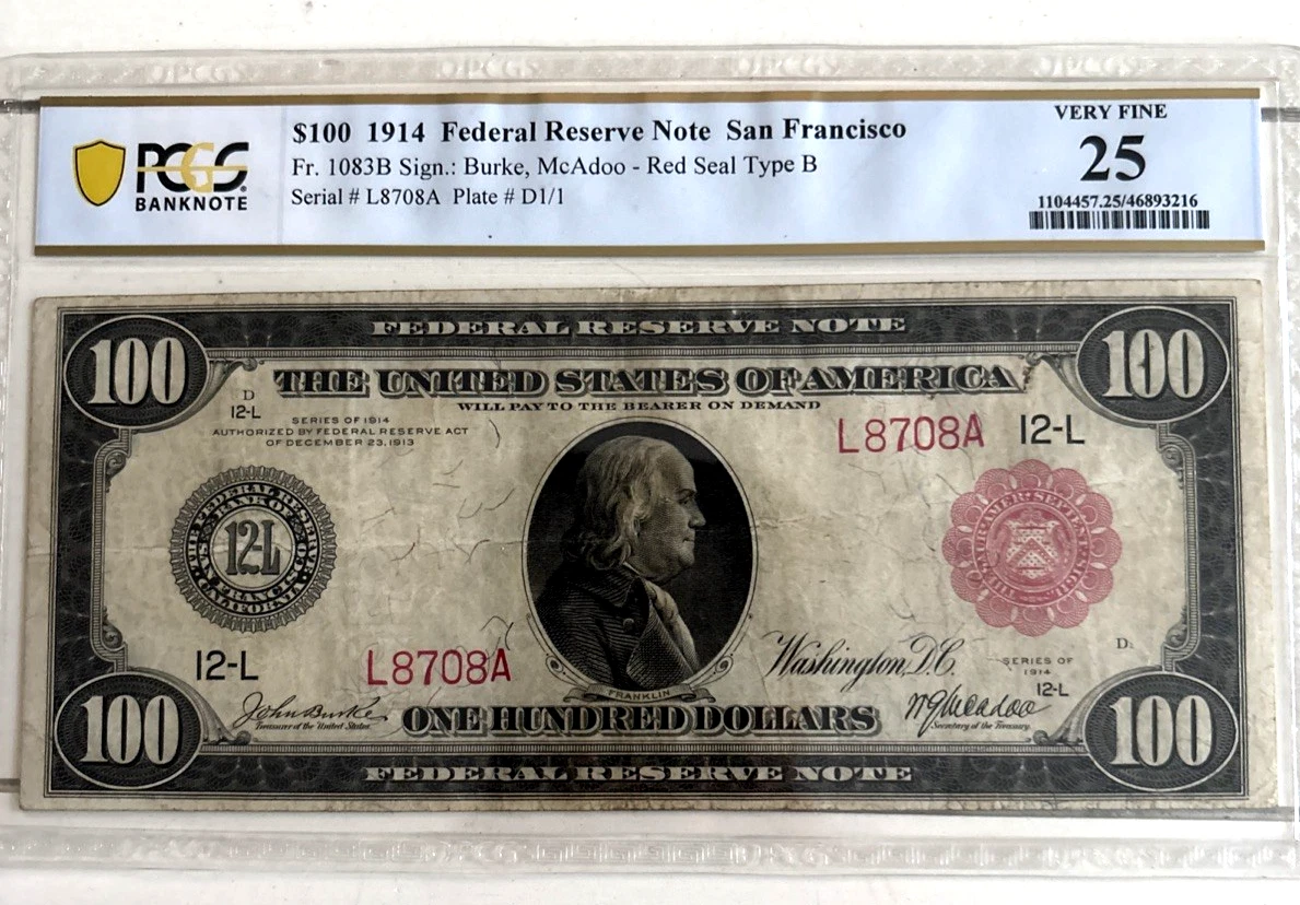 1914 年$100 美联储大说明| eBay