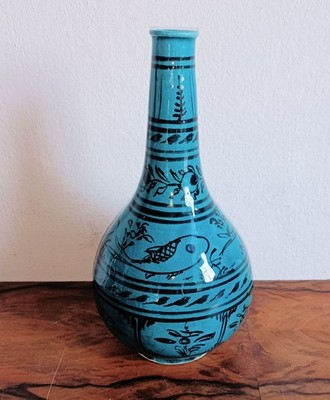 Vintage: alte Keramik-Vase / Fischmotiv Handarbeit /  türkis / Iznik-Style