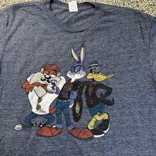 Vintage 90s Looney Tunes Hip Hop Short Sleeve Shirt Taz Daffy Bugs Size Large