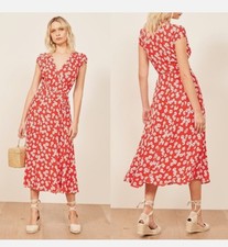 REFORMATION Oopsie Daisy Floral CARINA Georgette True Wrap Tie Midi Dress S