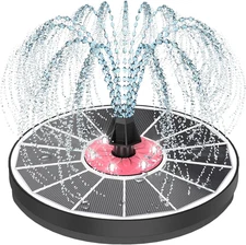 Solar Fountain Bird Bath Fountains with 6 LED Lights and Pink Flower,Solar Power