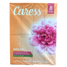 Caress 8 pk Daily Silk Bar Soap White Peach & Orange Blossom Floral Oil Essence