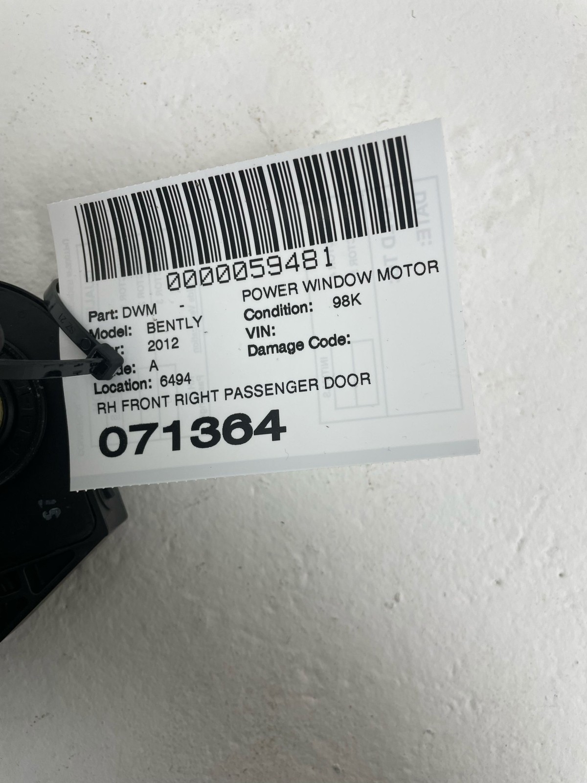 2011-2018 Bentley Continental FRONT RIGHT DOOR WINDOW REGULATOR MOTOR 3W8959702