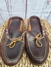 LL Bean Women's Leather Moccasin Slippers Boat Shoes Size 9 Brown Loafer 