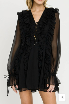 Endless Rose Chiffon Ruffled Mini Dress Black Size Large NWT