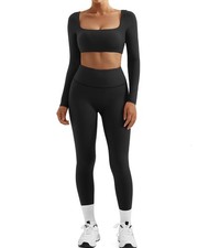Women 2 Piece Workout Sets Compression Tummy Control Leggings with Pockets Lo...