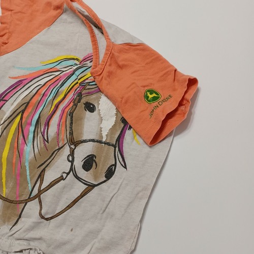 John Deere Girls 4T Large Rainbow Horse Graphic High Low Ruffle Hem Scoop Neck - Picture 11 of 12