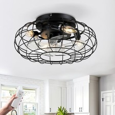 16 Caged Black Ceiling Fan With Led Light Farmhouse Flush Mount Remote Control 16 Caged Black Ceiling Fan With Led Light Farmhouse Flush Mount Remote Control