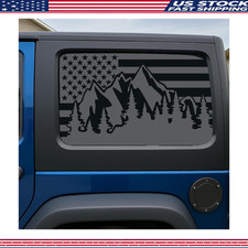 Jeep Wrangler Jl Jlu 2018-2025 Rear Window American Flag Mountain Decal Matte B