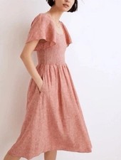 Madewell Lucie Linen Blend Smocked Midi Dress in Fresh Chili Small