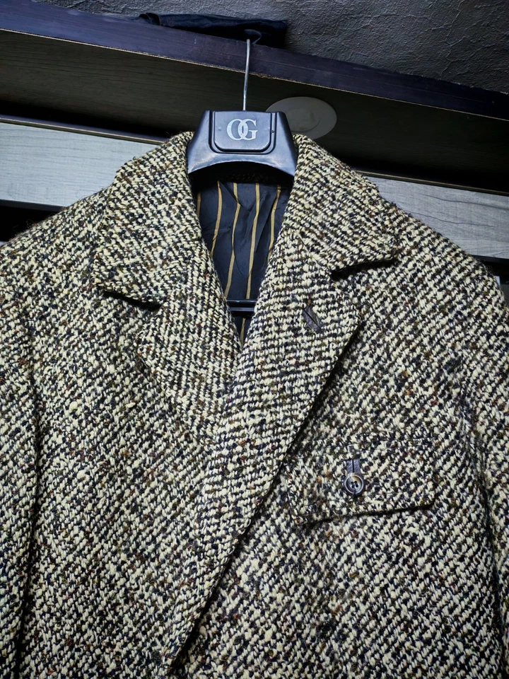 1970s Vintage pure wool classic belted camouflage brown beige over coat 42R - Image 3 of 4