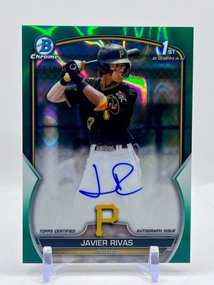2023 Bowman Chrome Javier Rivas Green Lava Auto /99 Pittsburgh Pirates CPA-JRS