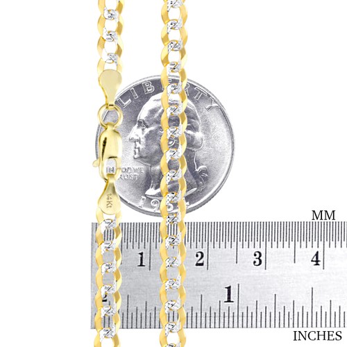 14K Yellow Gold 5mm Mens Solid Diamond Cut White Pave Cuban Chain Necklace 24" - Picture 3 of 11