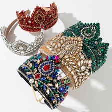 Baroque Full Diamond Pearl Crown Headband Elegant Princess Bride Hair Accessory