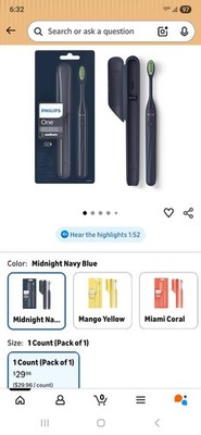 Philips Sonicare One Battery-Powered Toothbrush Navy Blue, Model HY1100