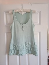 J.Crew women  s Sz Small Henley tank top with Ruffles 100 Cotton Pale Turquoise