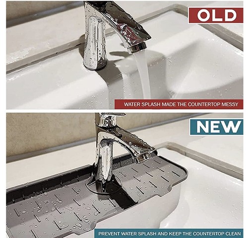 Küchenarmatur Spüle Spritzschutz Grau Silikon Abfluss Pad Wasserfang Matte 2 Stück - Bild 5 von 8