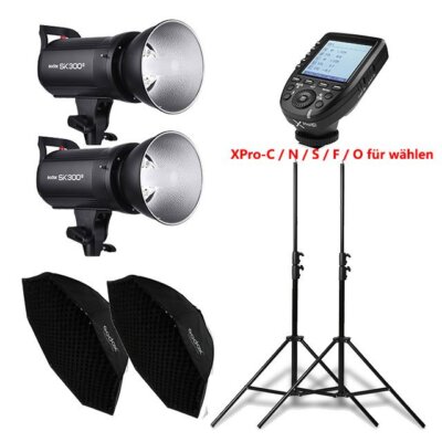 2X Godox SK300II Studioblitz + 95cm Grid Softbox + Stative + Xpro Auslöser