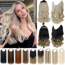 Natural Invisible Wire in Hair Extensions Wavy Long One Piece 100 Real as Human
