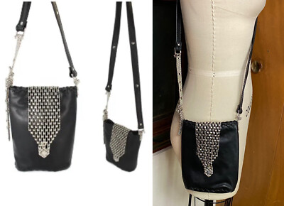 NEW $427 Sergio Gutierrez Liquid Metal Leather Bag Crossbody Purse black SG