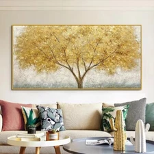 Hand Painted Palette 3D Knife Gold Tree Painting Modern Landscape Painting