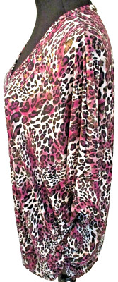 PYT Metallic Purple Glitter Leopard Stretch Pullover Satin Blouse Plus Size 1X