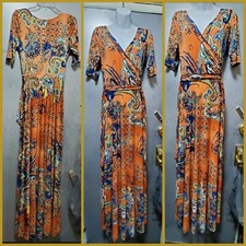 Uptown USA Multi Color Print Faux Wrap Surplice Stretch Long Maxi Dress~ M M3020