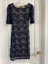 Candalite Women’s Navy Lace Shortsleeve Dress Bodycon Lined Size S