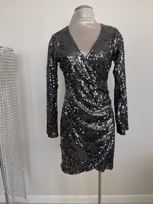 hale bob sequin dress Hale Bob Sequin Ruched Studded Long Sleeve Party Dress XS S NWT 1GTZ6854