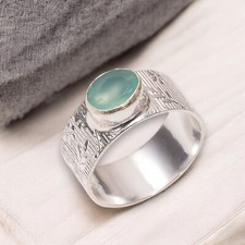 Natural Aqua Chalcedony Gemstone 925 Sterling Silver Ring Wedding Ring All Sizes