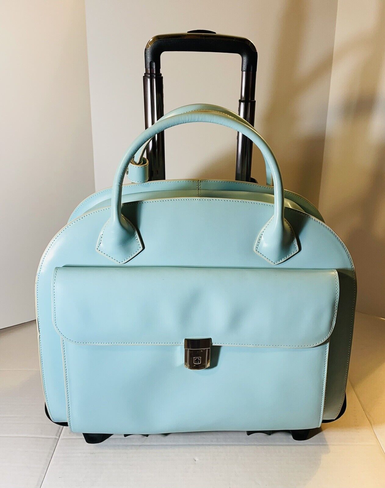 McKlein USA Glen Ellyn Turquoise Leather Patented 2 in 1 Detachable Wheeled Case