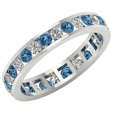 Blue White Round Diamond Channel Set Eternity...