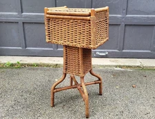 Antique Wicker Sewing Box Floor Stand ARTS & CRAFTS Antique c1900