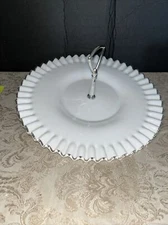 Fenton Silvercrest Dessert Tid Bit Dish Crimped Ruffled Clear Edge Center Handle