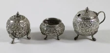 Indian Kutch Repousse Silver Condiment Set * Antique T85 Indo Persian Chased
