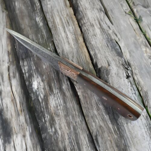Custom Handmade Fixed Blade knife Engraved Blade With Brass Rosewood Handle - Picture 3 of 5