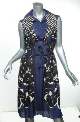 YVES SAINT LAURENT Clover Silk Knee-Length Sleeveless Dress FR40 US8 $2990 NEW